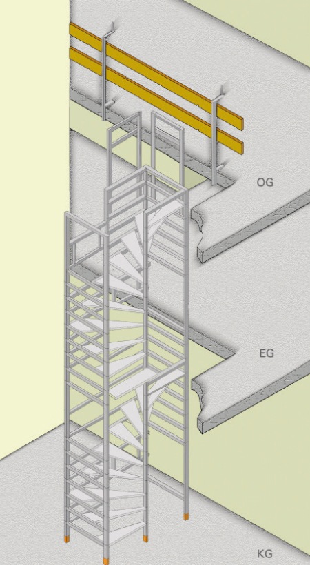 Bautreppe halbgewendelt-uebereinander